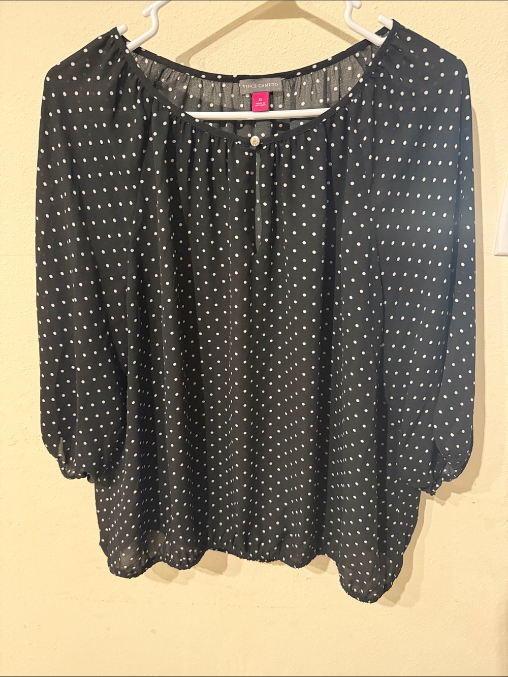 Vince Camuto Black Blouse with White Polka Dots